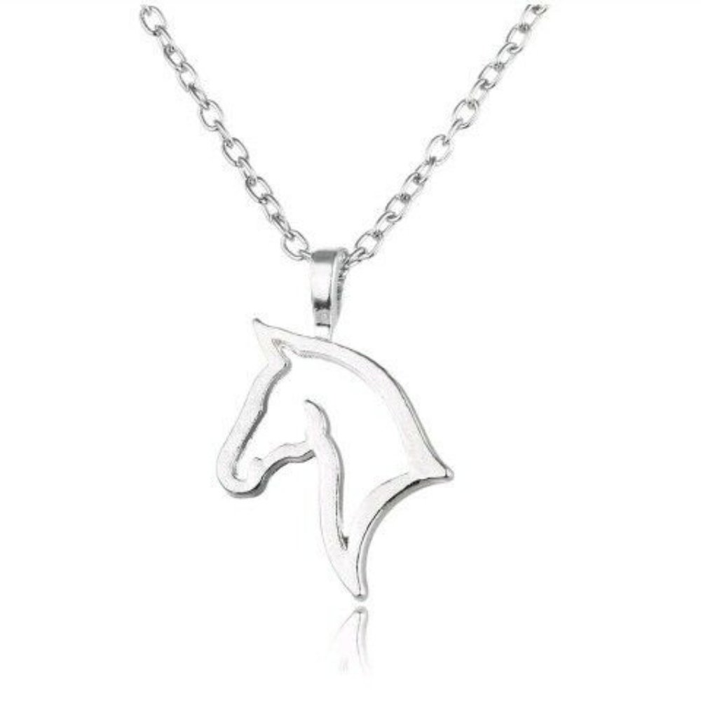 Silver Plated Horse Pendant Necklace Open